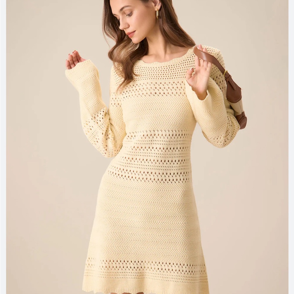Elegant Cream Knit Dress Rihoas